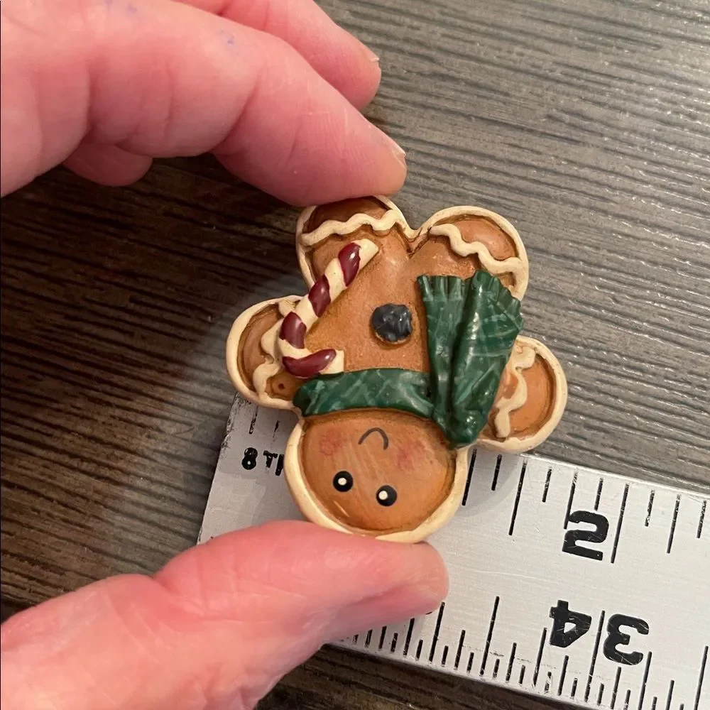Vintage Festive Gingerbread Man Pin with Green Scarf & Candy Cane Christmas Pin